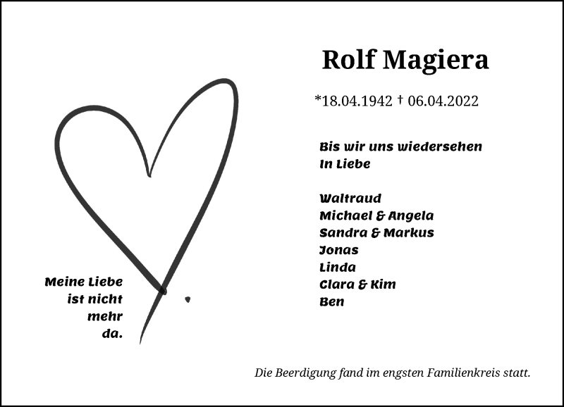  Traueranzeige für Rolf Magiera vom 16.04.2022 aus Rheinische Post