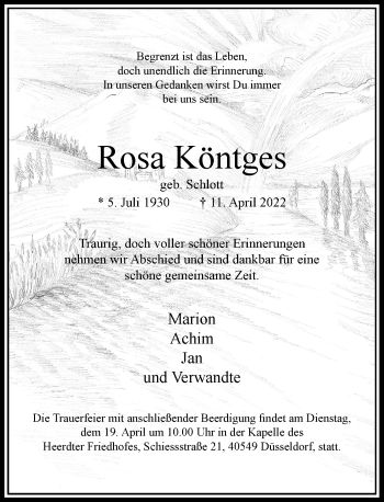 Traueranzeige von Rosa Köntges von Rheinische Post