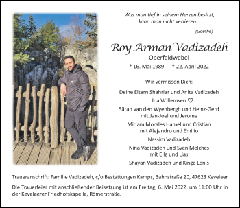 Traueranzeige von Roy Arman Vadizadeh von Rheinische Post
