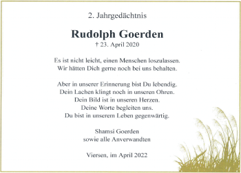 Traueranzeige von Rudolph Goerden von Rheinische Post