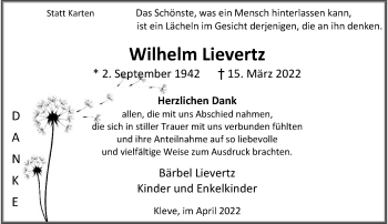 Traueranzeige von Wilhelm Lievertz von Rheinische Post