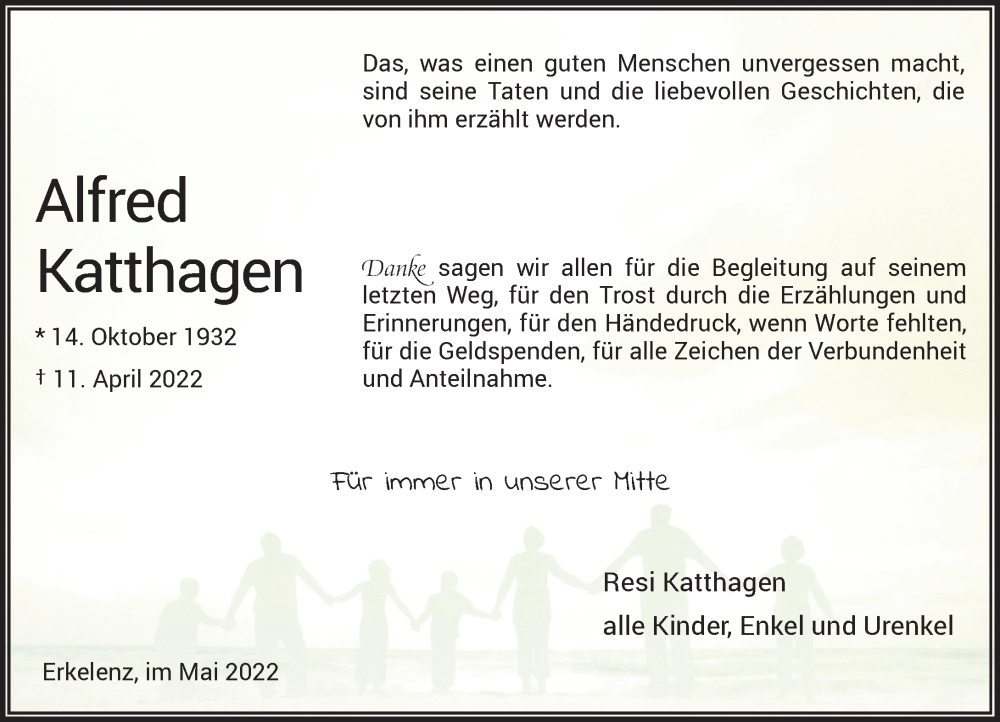 Traueranzeige für Alfred Katthagen vom 14.05.2022 aus Rheinische Post