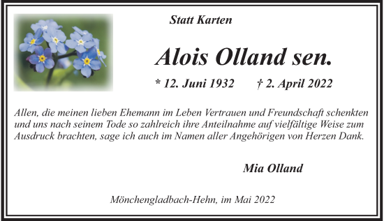 Traueranzeige von Alois Olland sen. von Rheinische Post