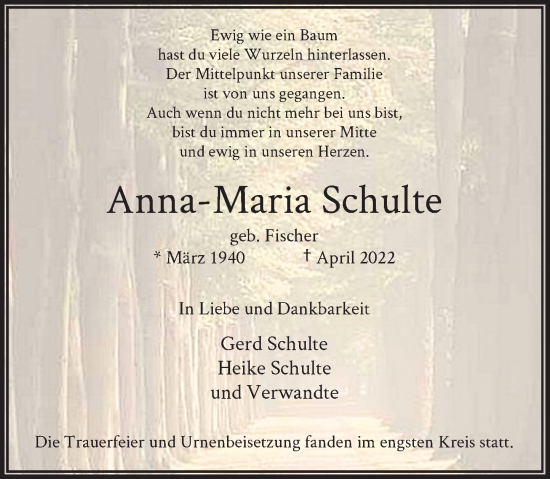 Traueranzeige von Anna-Maria Schulte von Rheinische Post