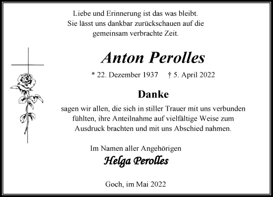 Traueranzeige von Anton Perolles von Rheinische Post