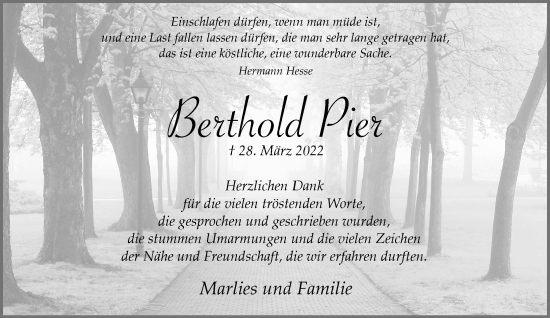 Traueranzeige von Berthold Pier von Rheinische Post