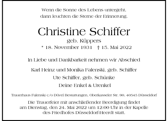 Traueranzeige von Christine Schiffer von Rheinische Post