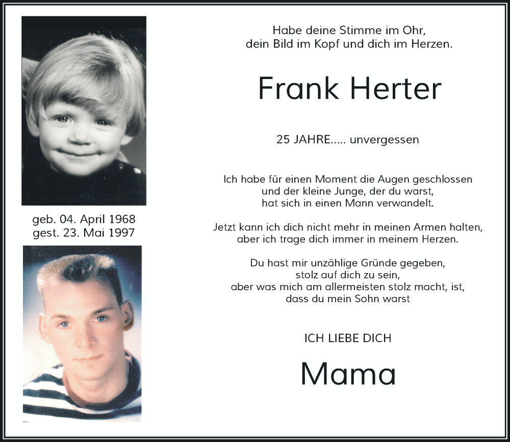  Traueranzeige für Frank Herter vom 21.05.2022 aus Rheinische Post
