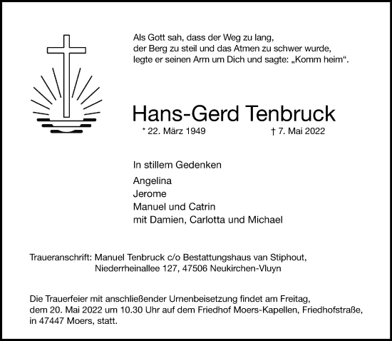 Traueranzeige von Hans-Gerd Tenbruck von Rheinische Post