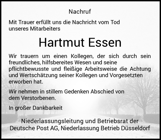 Traueranzeige von Hartmut Essen von Rheinische Post