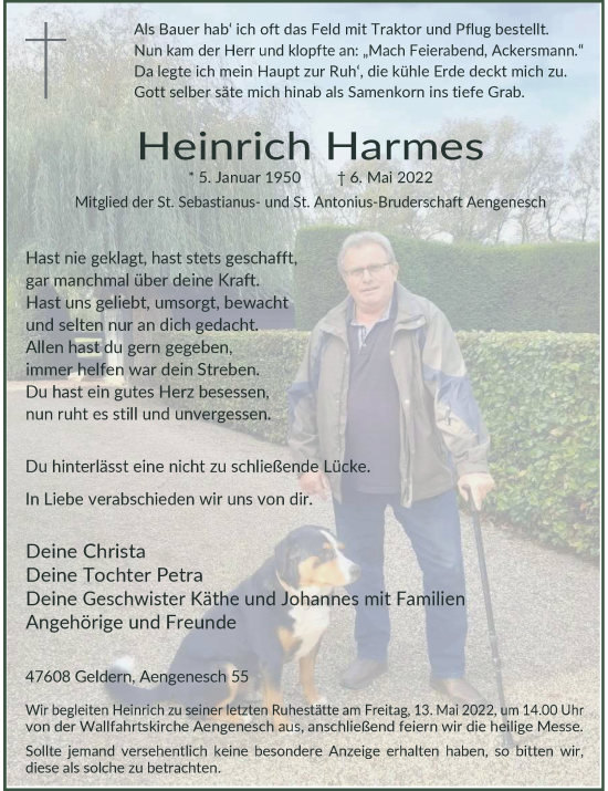 Traueranzeige von Heinrich Harmes von Rheinische Post