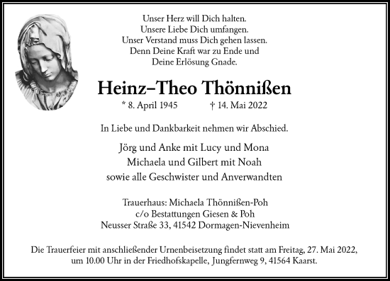 Traueranzeige von Heinz-Theo Thönnißen von Rheinische Post