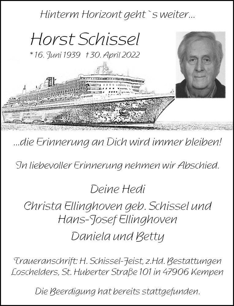  Traueranzeige für Horst Schissel vom 11.05.2022 aus Rheinische Post