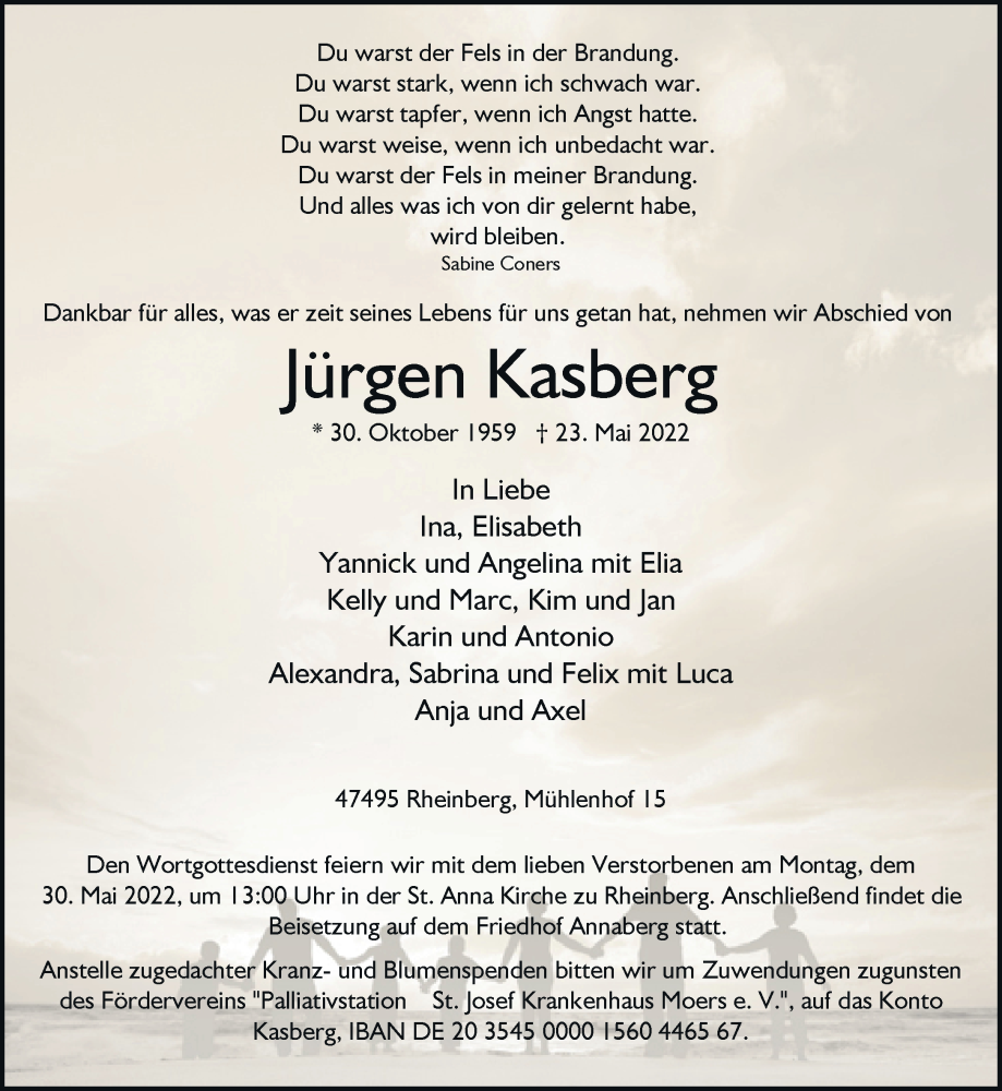  Traueranzeige für Jürgen Kasberg vom 26.05.2022 aus Rheinische Post