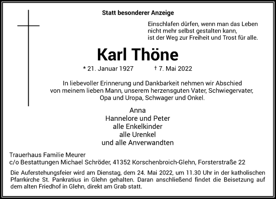 Traueranzeige von Karl Thöne von Rheinische Post