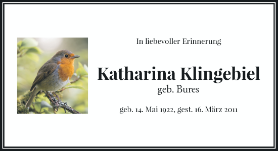Traueranzeige von Katharina Klingebiel von Rheinische Post