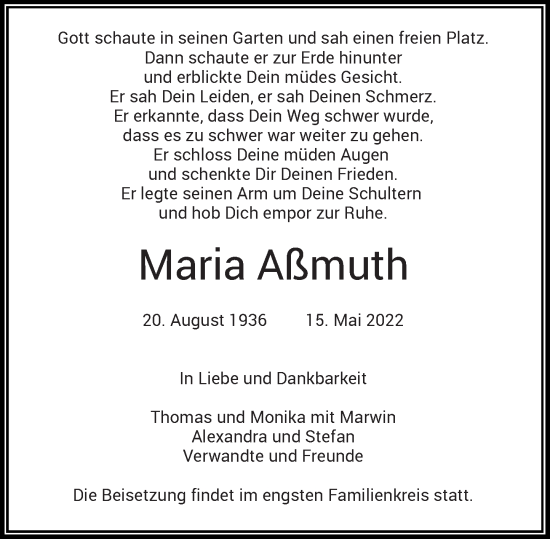 Traueranzeige von Maria Aßmuth von Rheinische Post
