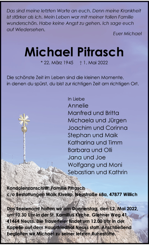  Traueranzeige für Michael Pitrasch vom 07.05.2022 aus Rheinische Post