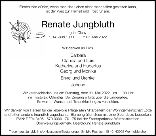 Traueranzeige von Renate Jungbluth von Rheinische Post