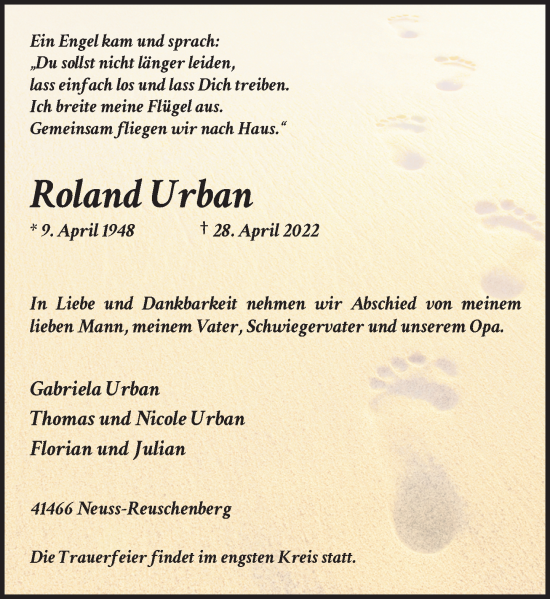 Traueranzeige von Roland Urban von Rheinische Post