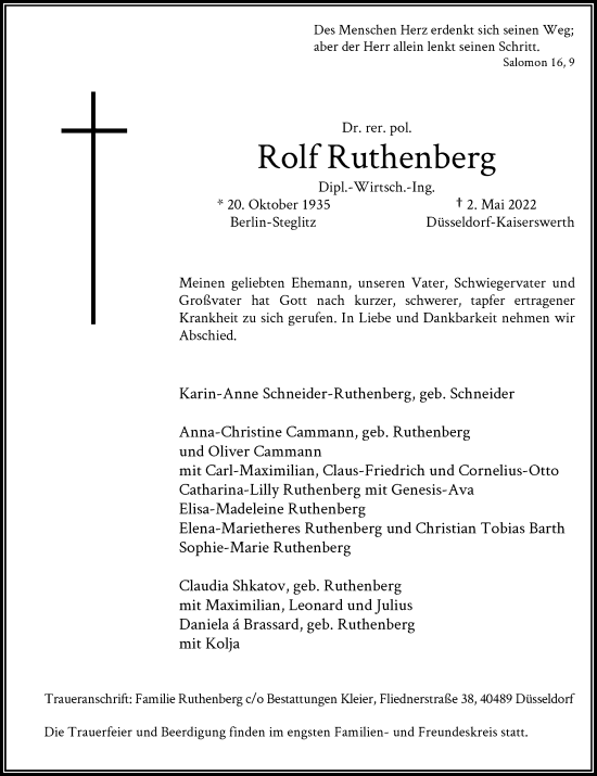 Traueranzeige von Rolf Ruthenberg von Rheinische Post