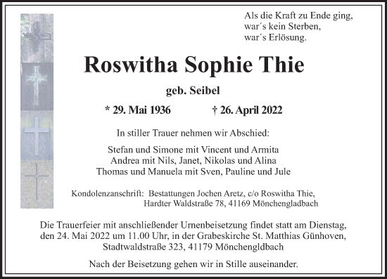 Traueranzeige von Roswitha Sophie Thie von Rheinische Post