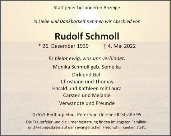 Traueranzeige von Rudolf Schmoll von Rheinische Post