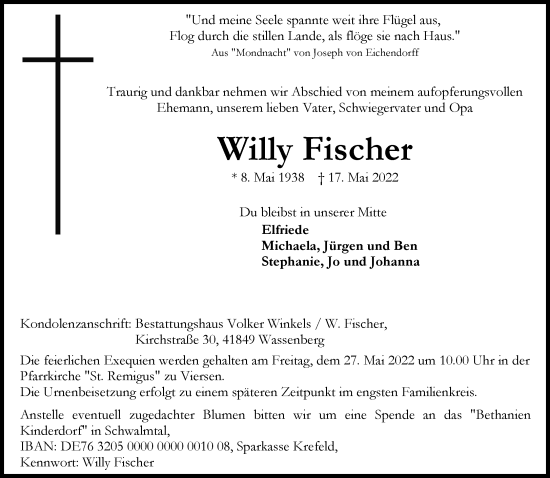 Traueranzeige von Willy Fischer von Rheinische Post