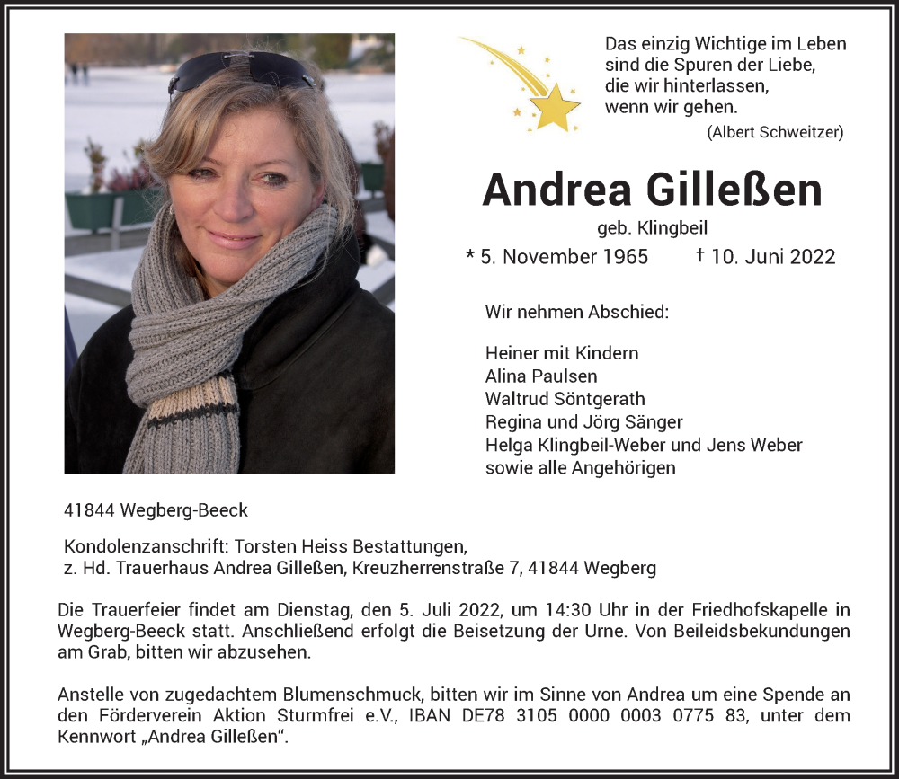 Traueranzeige für Andrea Gilleßen vom 25.06.2022 aus Rheinische Post