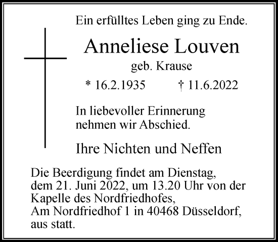 Traueranzeige von Anneliese Louven von Rheinische Post