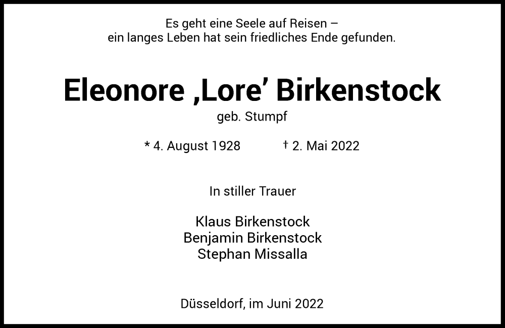 Traueranzeigen für Eleonore Birkenstock trauer.rp-online.de