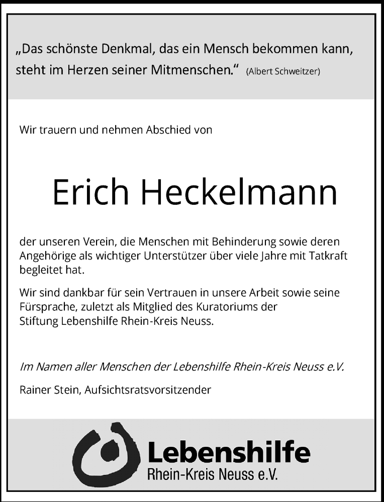  Traueranzeige für Erich Heckelmann vom 25.06.2022 aus Rheinische Post