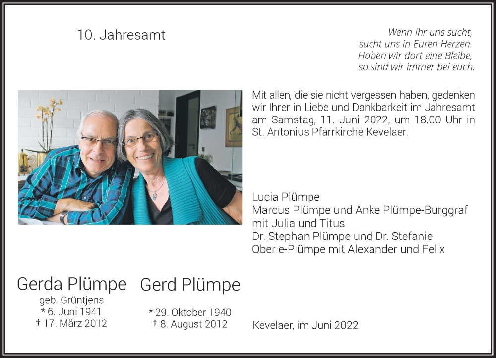  Traueranzeige für Gerd Plümpe vom 07.06.2022 aus Rheinische Post
