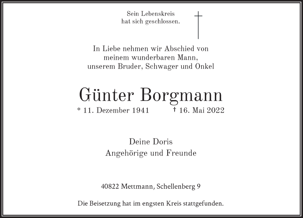  Traueranzeige für Günter Borgmann vom 18.06.2022 aus Rheinische Post