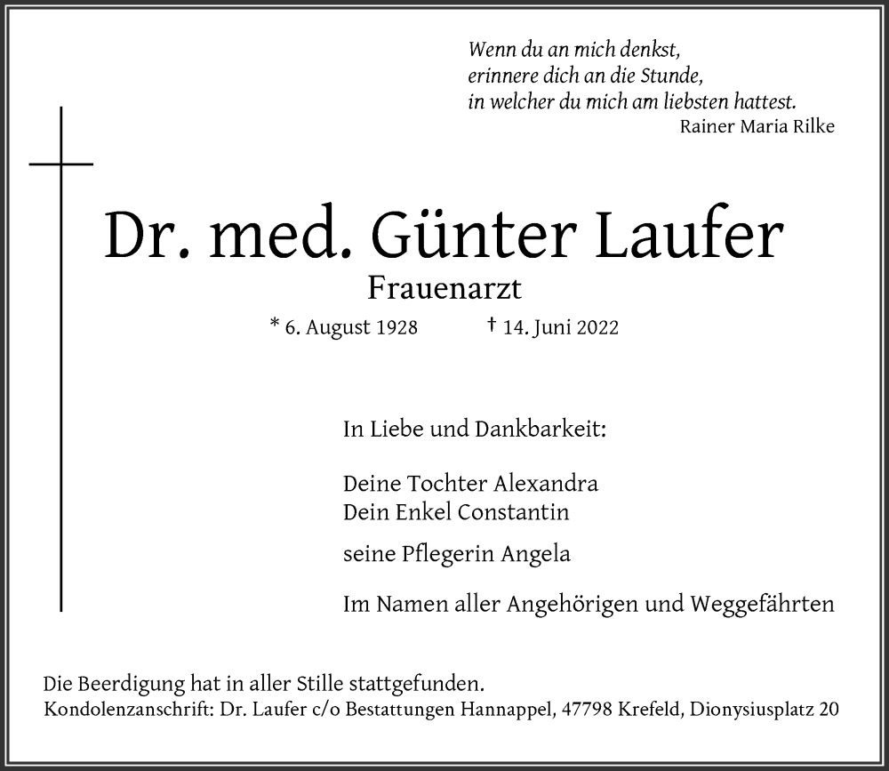  Traueranzeige für Günter Laufer vom 25.06.2022 aus Rheinische Post