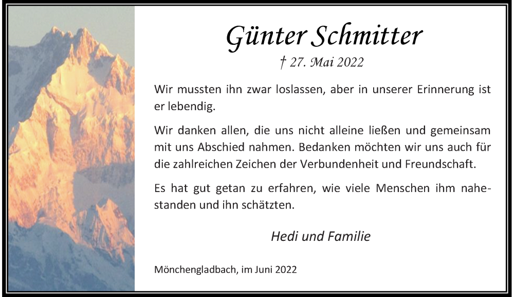  Traueranzeige für Günter Schmitter vom 02.07.2022 aus Rheinische Post