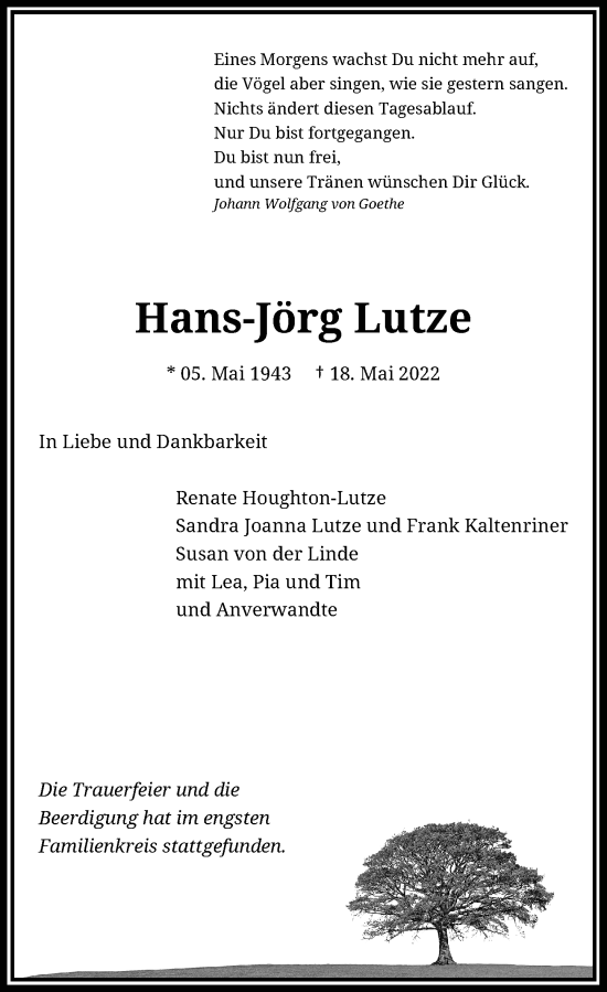 Traueranzeige von Hans-Jörg Lutze von Rheinische Post