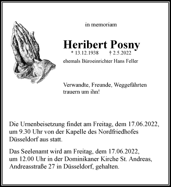 Traueranzeige von Heribert Posny von Rheinische Post