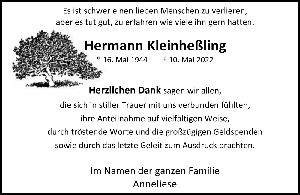  Traueranzeige für Hermann Kleinheßling vom 18.06.2022 aus Rheinische Post