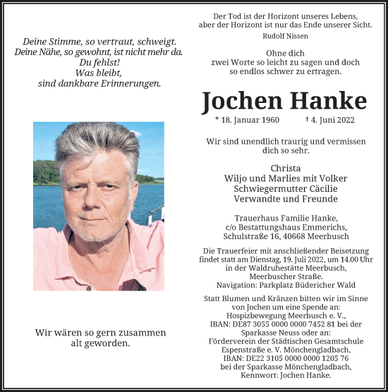 Traueranzeige von Jochen Hanke von Rheinische Post