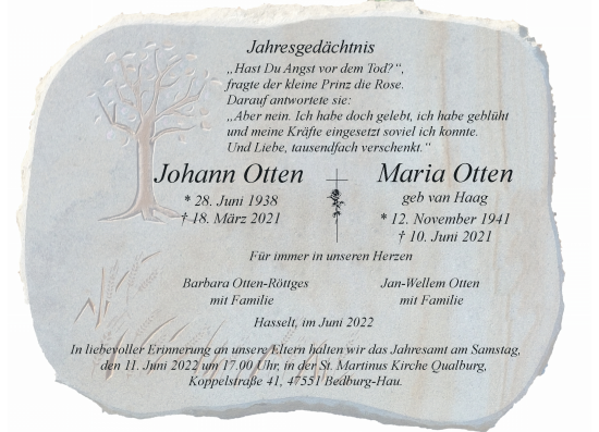 Traueranzeige von Johann Otten von Rheinische Post