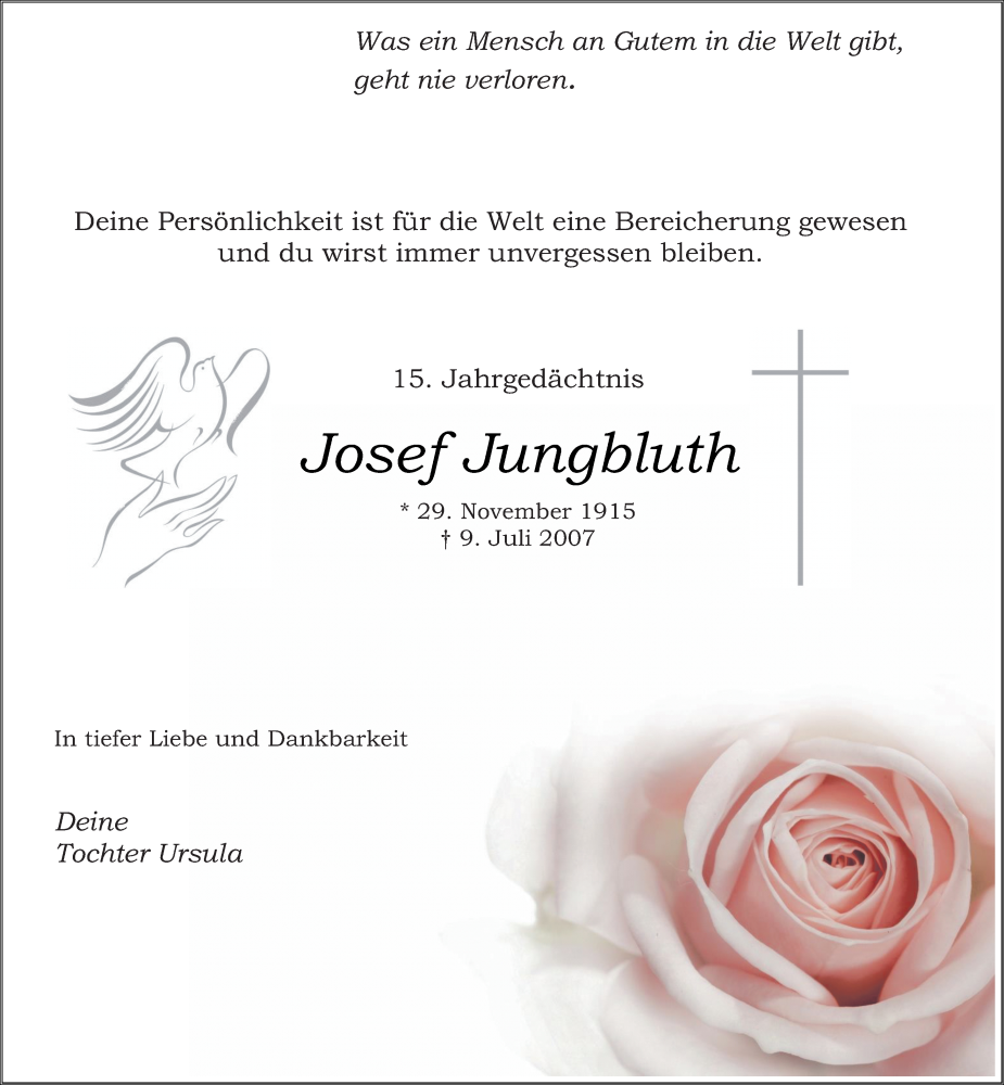  Traueranzeige für Josef Jungbluth vom 09.07.2022 aus Rheinische Post