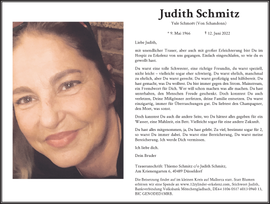 Traueranzeige von Judith Schmitz von Rheinische Post