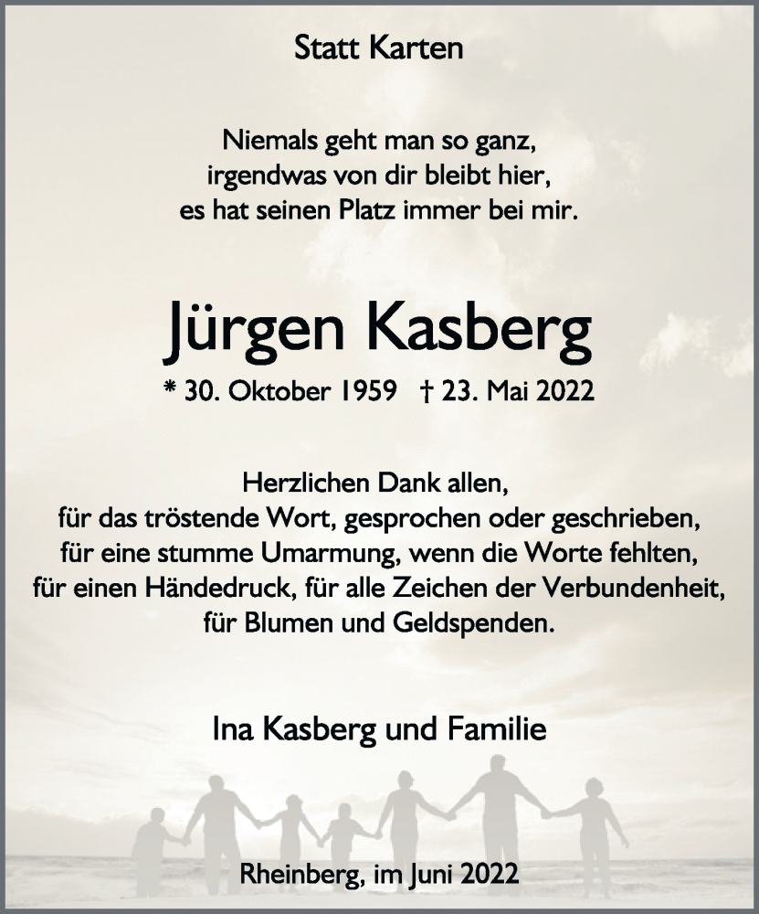  Traueranzeige für Jürgen Kasberg vom 25.06.2022 aus Rheinische Post