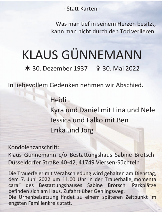 Traueranzeige von Klaus Günnemann von Rheinische Post