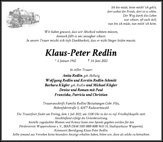 Traueranzeige von Klaus-Peter Redlin von Rheinische Post