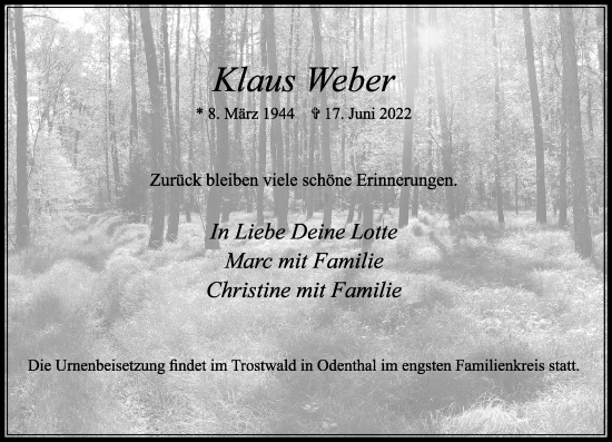 Traueranzeige von Klaus Weber von Rheinische Post
