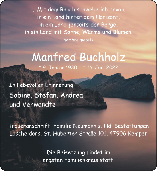 Traueranzeige von Manfred Buchholz von Rheinische Post