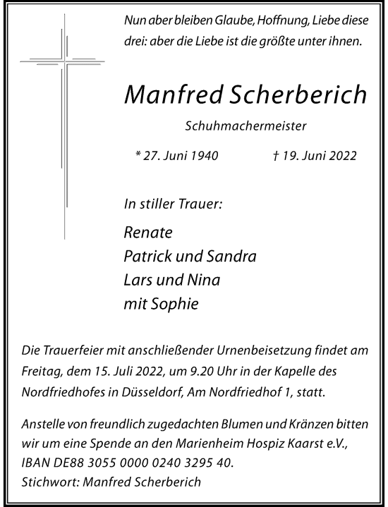Traueranzeige von Manfred Scherberich von Rheinische Post