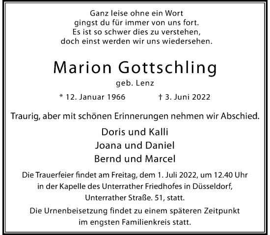 Traueranzeige von Marion Gottschling von Rheinische Post